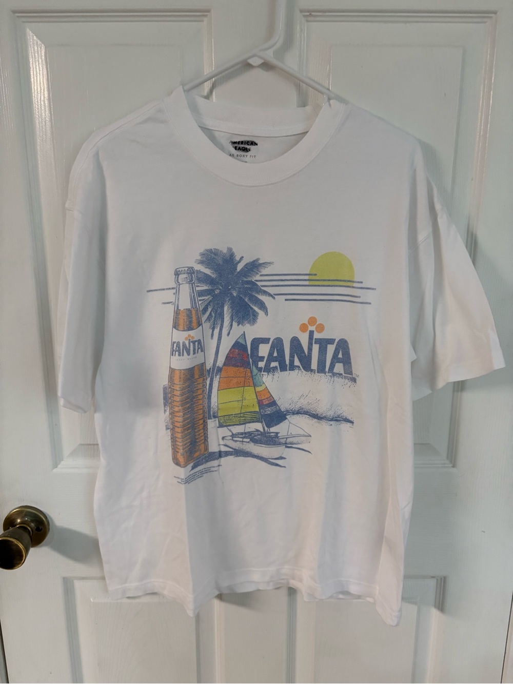 New American Eagle White Fanta Graphic Tee